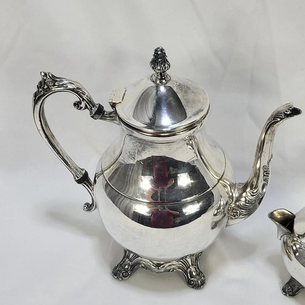 FB Rogers Silver Co 1883 Victorian Teapot Lidded Creamer Bowl Set Silverplate